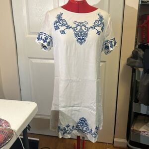 Lulus Embroidered White and Navy Dress